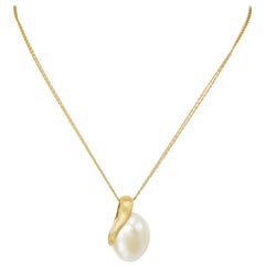 Yvel Satin Baroque Pearl Pendant and Necklace 18 Karat Yellow Gold
