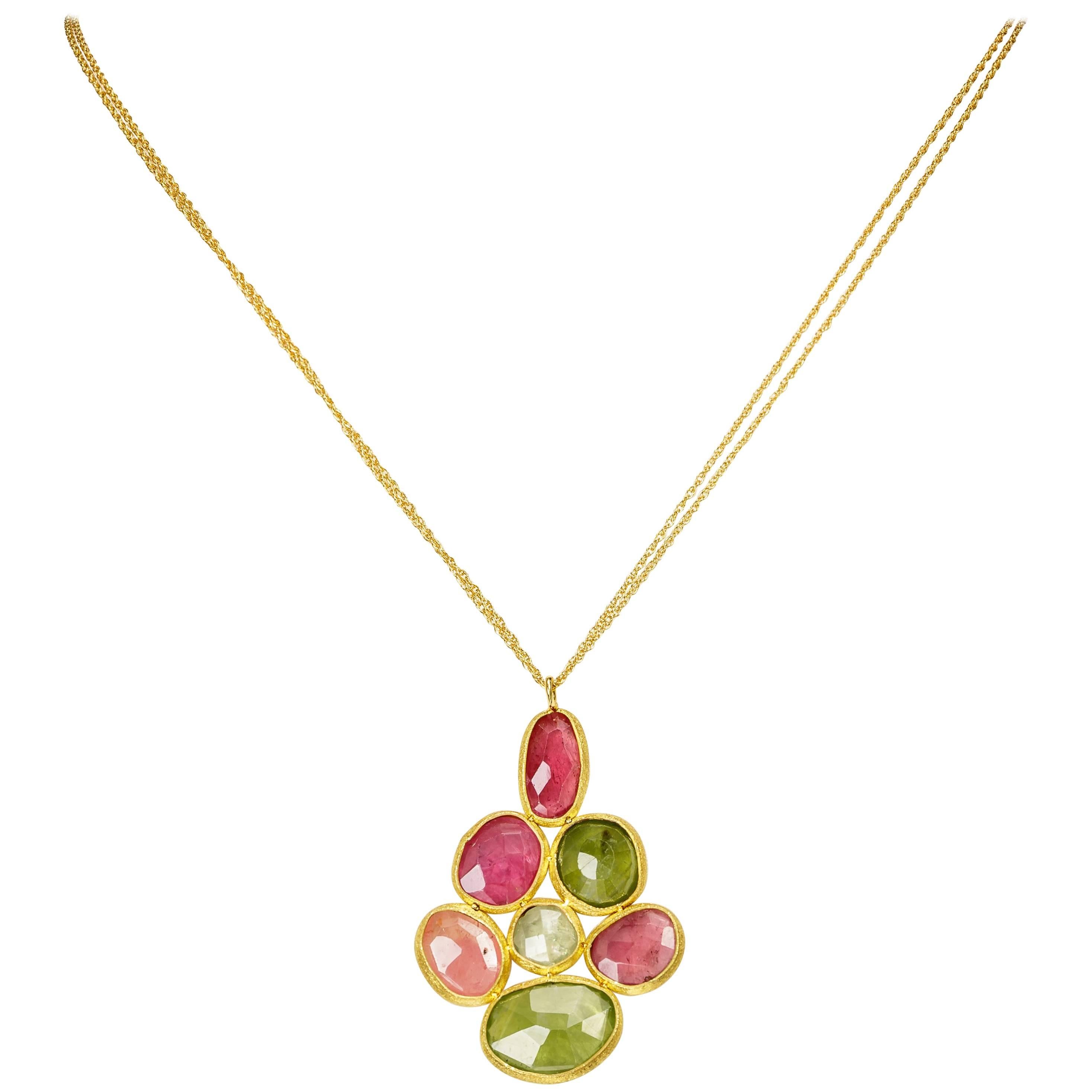 Yvel Natural Colored Sapphire 18 Karat Yellow Gold Pendant Necklace 10.00 Carat For Sale