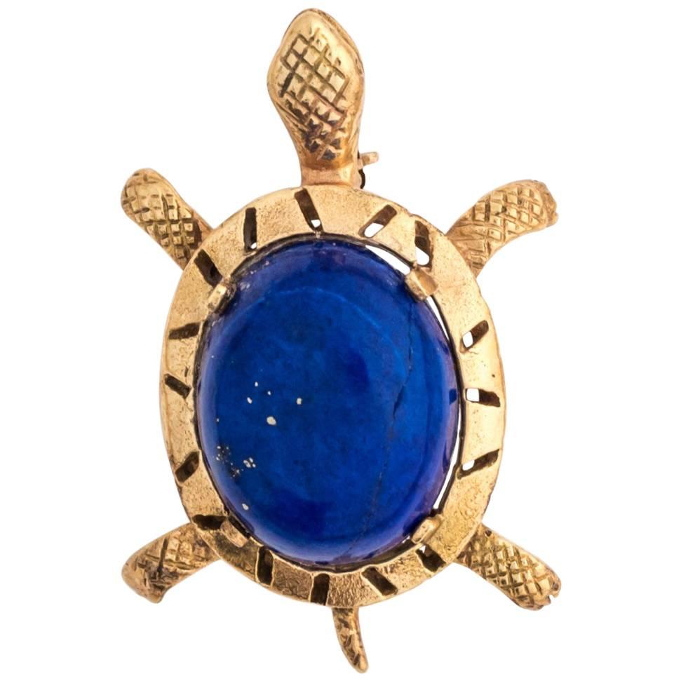 Blue Lapis Lazuli Cabochon Sea Turtle Brooch Pin