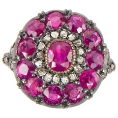 Beautiful Ruby Rose Cut Diamond Cluster Ring Estate Fine Jewelry