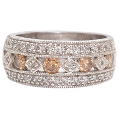 White and Brown Diamonds Gold Triple Row Ring