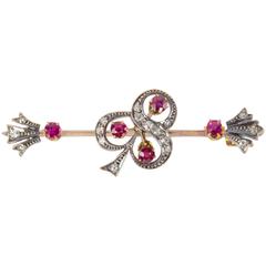 Sublime Antique Ruby and Diamond Gold Bar Pin Brooch 10