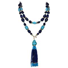Marina J Lapis Lazuli Turquoise Necklace Sautoir with Detachable Tassel