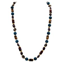 Retro Blue Quartz Garnet Tiger Eye Smokey Quartz Bead Necklace from Eiseman Jewels