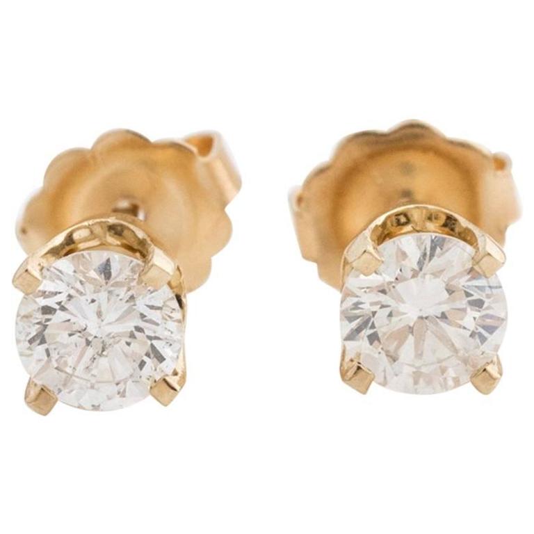 0 65 Carat Diamond And 14 Karat Yellow Gold Stud Earrings For 0 65 Carat Diamond And 14 Karat Yellow Gold Stud Earrings For