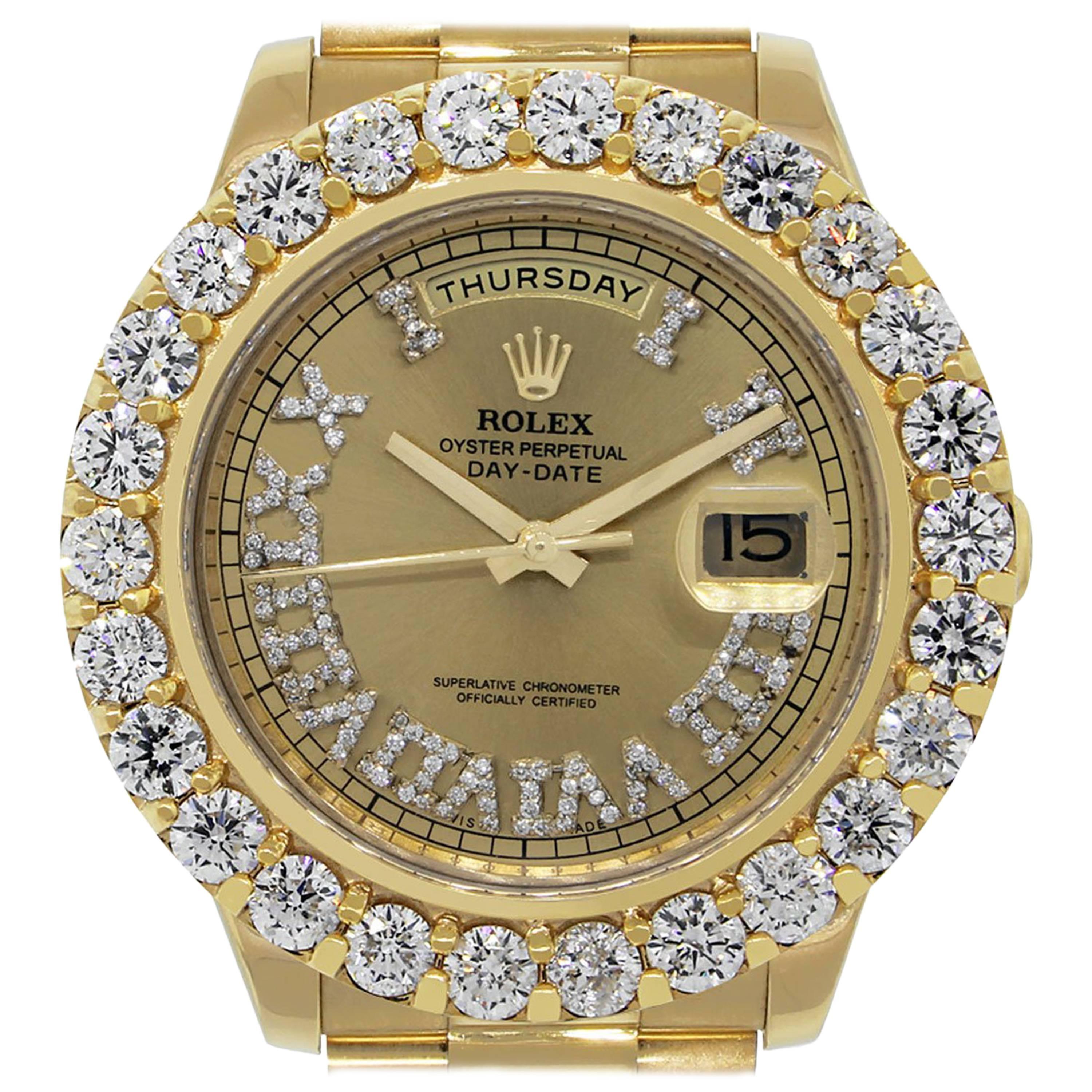 Rolex Yellow Gold Day Date II Diamond Dial Automatic Wristwatch