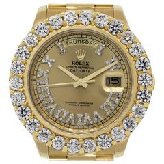 Rolex Yellow Gold Day Date II Diamond Dial Automatic Wristwatch