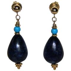 Marina J Lapis Lazuli Turquoise Bead Gold Drop Earrings