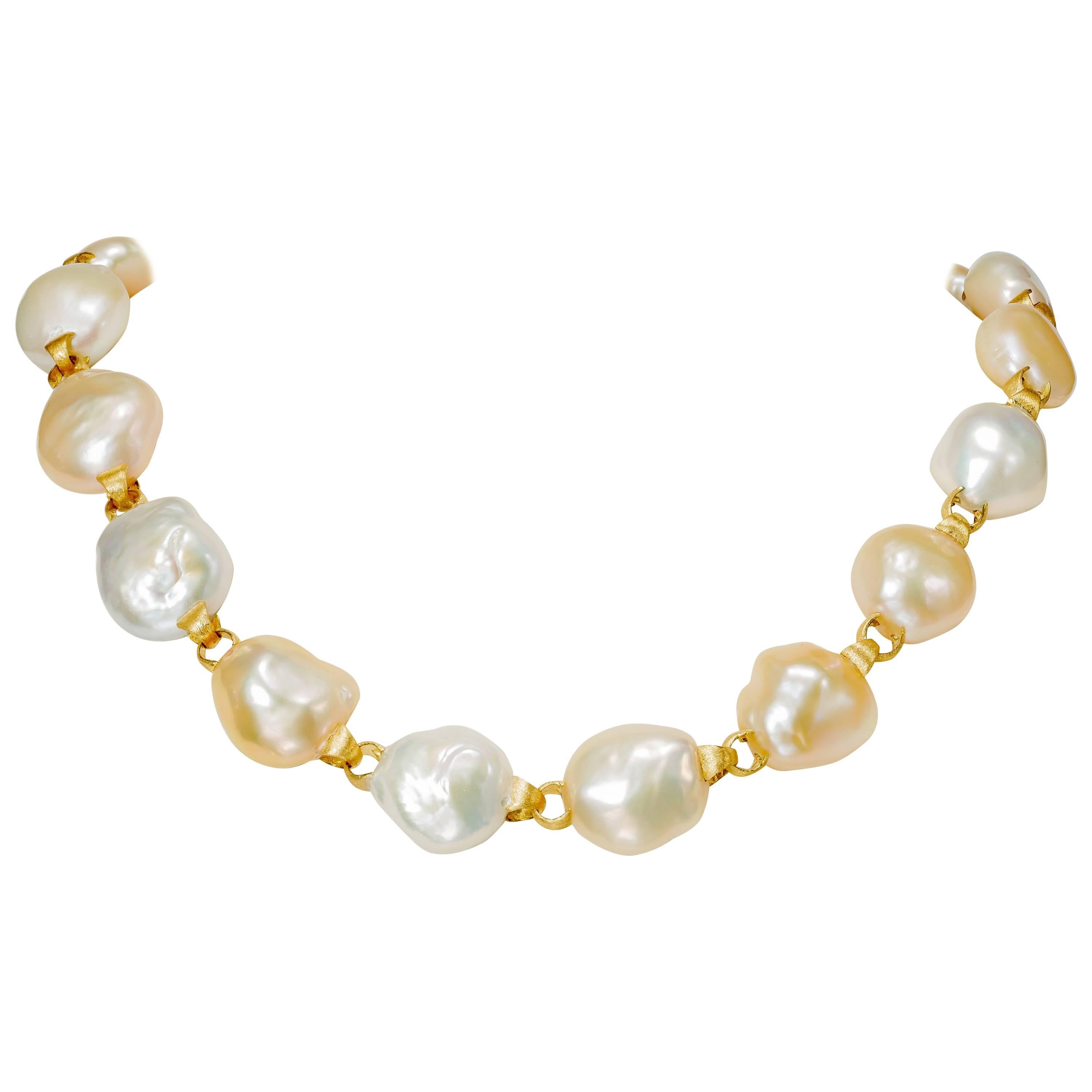 Yvel Multicolored Baroque Pearl Strand Necklace 18 Karat Yellow Gold For Sale