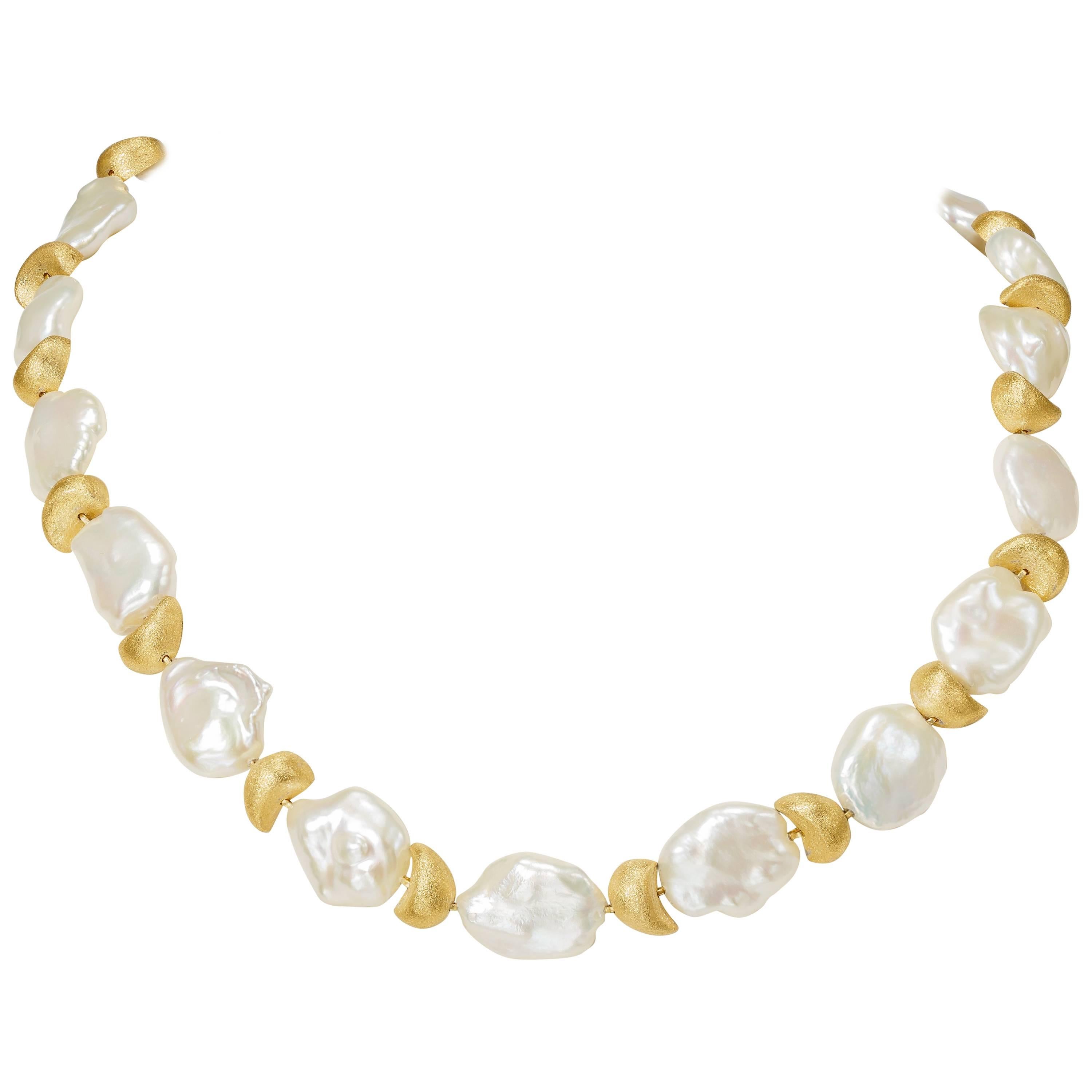 Yvel Freshwater Keshi Pearl Strand Necklace 18 Karat Yellow Gold 18 Inches For Sale