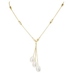 Yvel Freshwater 3 Keshi Pearl Drop Necklace Pendant 18 Karat Yellow Gold