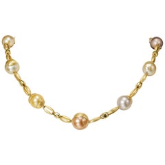 Yvel Multicolored South Sea Pearl Necklace 18 Karat Yellow Gold