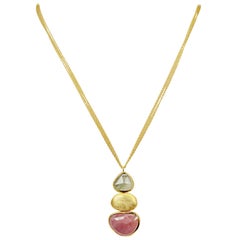 Yvel Natural Colored Sapphire Pendant Necklace 18 Karat Yellow Gold 24.0 Carat