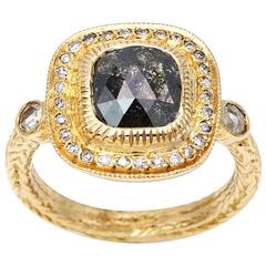 Square Rose Cut Champagne Diamond with White Diamond Bezel in Yellow Gold