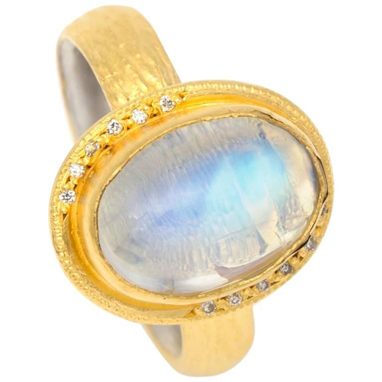 Oval Moonstone with Diamond Accents Ring in Gold Vermiel