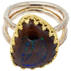 Boulder Opal Sterling Silver Gold Ring 9
