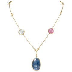 Yvette Necklace 5 Colored Sapphires Rose Cut 18 Karat Yellow Gold 28.00 Carat