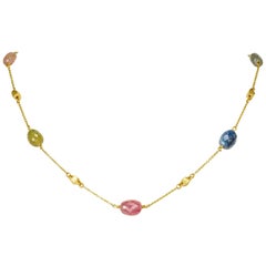 Yvel Beaded Necklace Colored Sapphire Rose Cut 18 Karat Yellow Gold 38.00 Carat