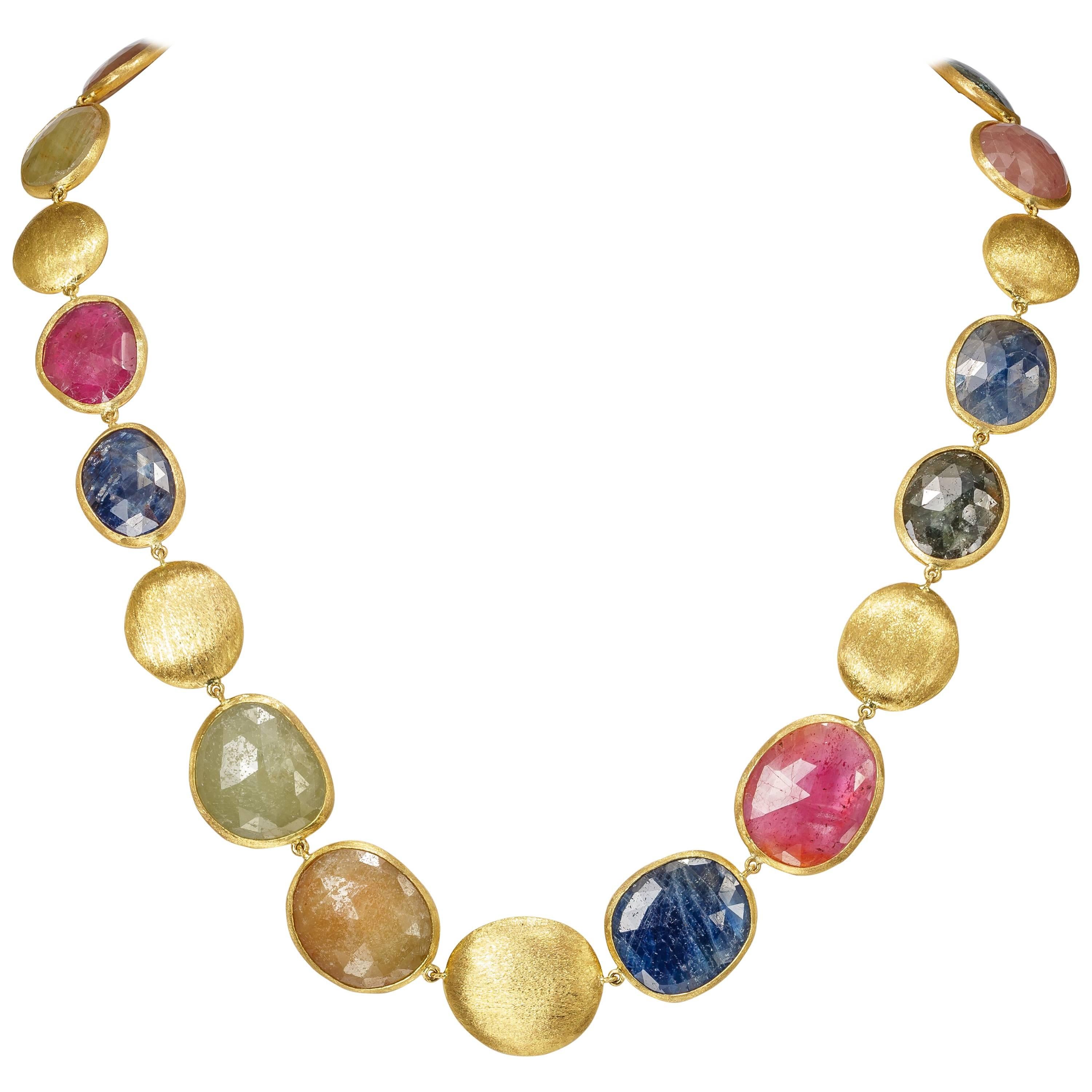 Yvel Colored Sapphire Necklace 18 Karat Yellow Gold Rose Cut 114.00 Carat