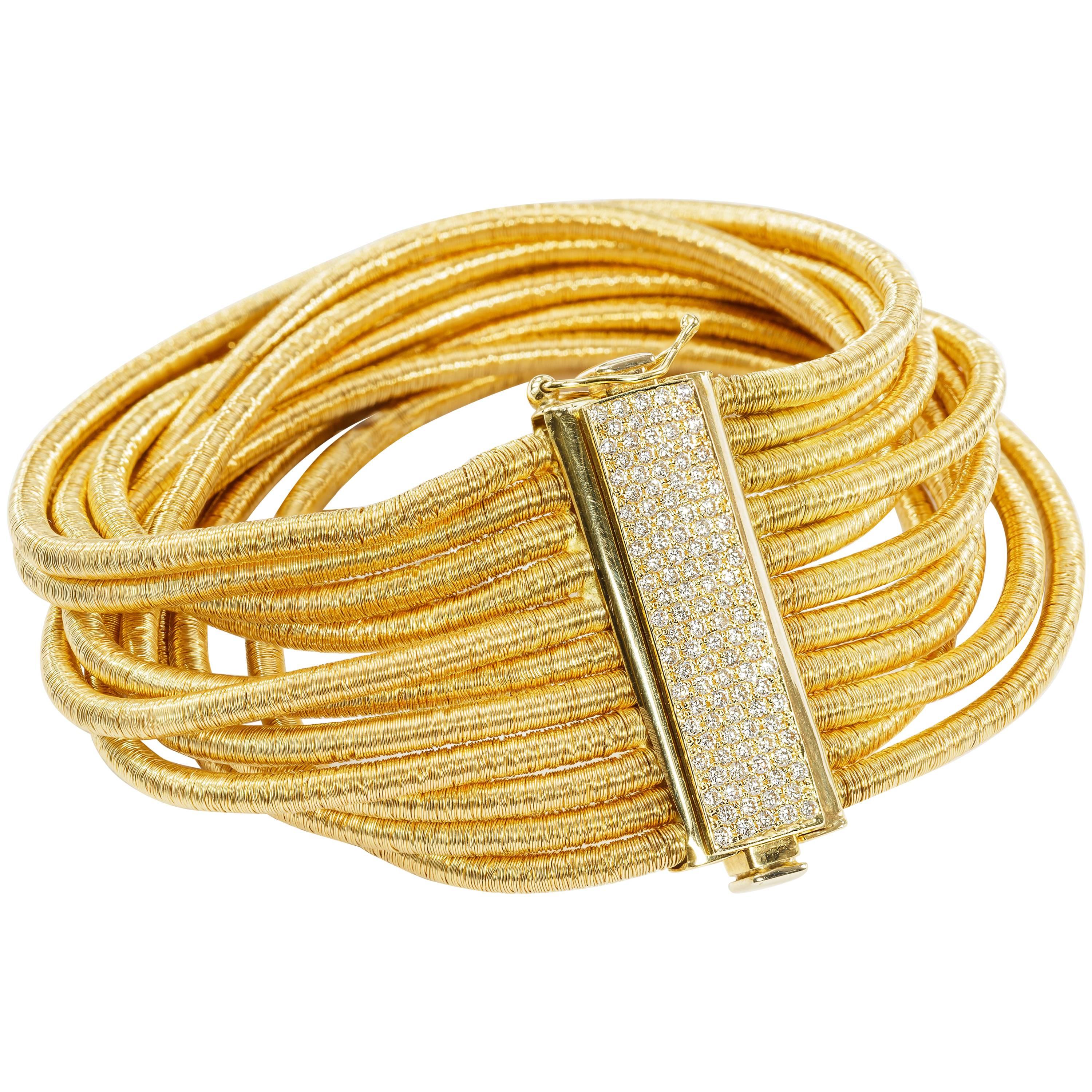 Yvel 11 Strand Bracelet 18 Karat Yellow Gold with Diamonds 1.10 Carat For Sale