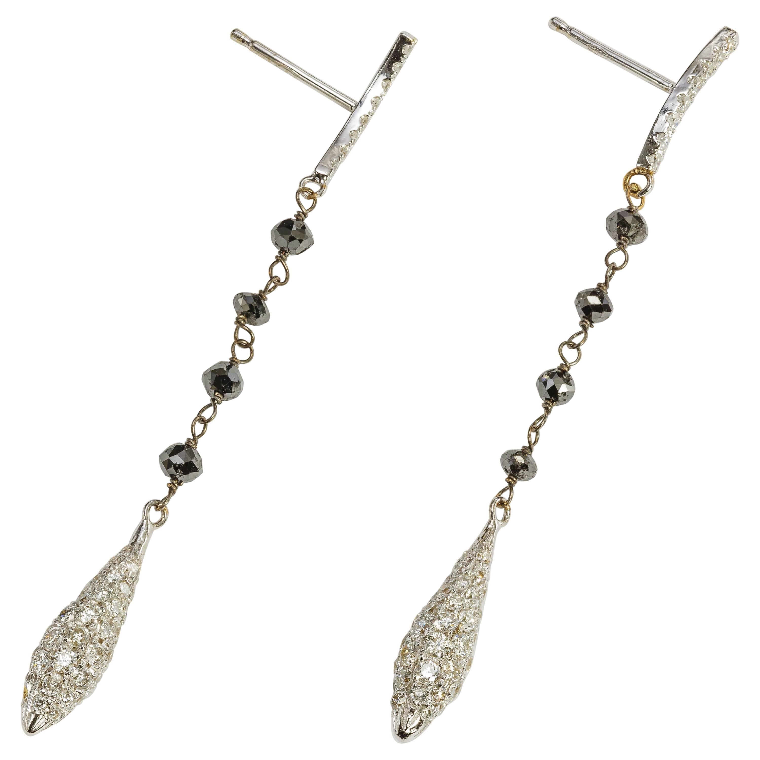 Yvel Earrings 18k White Gold, Black and Colorless Diamonds 1.82 Carat For Sale