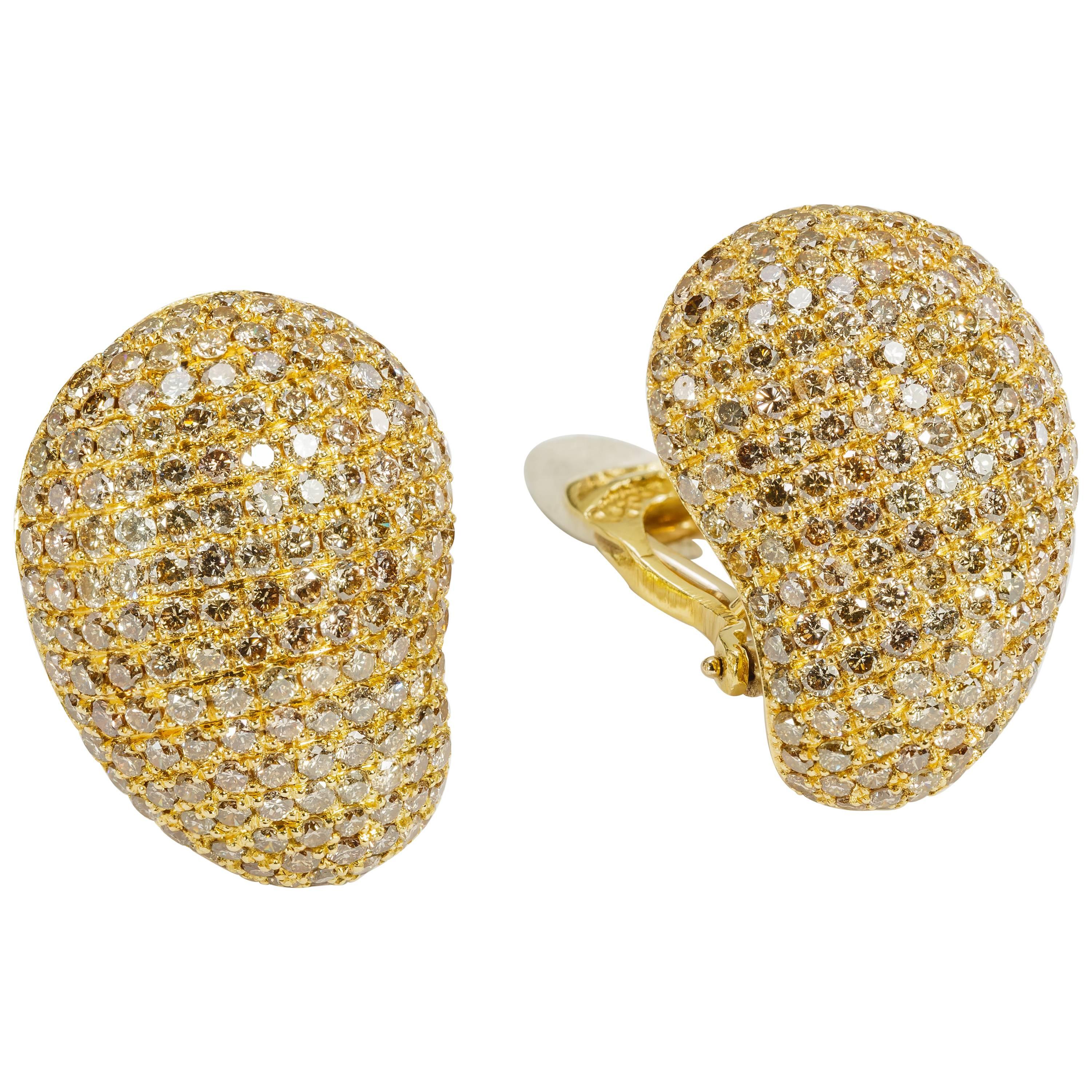 Yvel Earrings 18 Karat Yellow Gold Pavé Diamond Clip-On Post 7.78 Carat For Sale