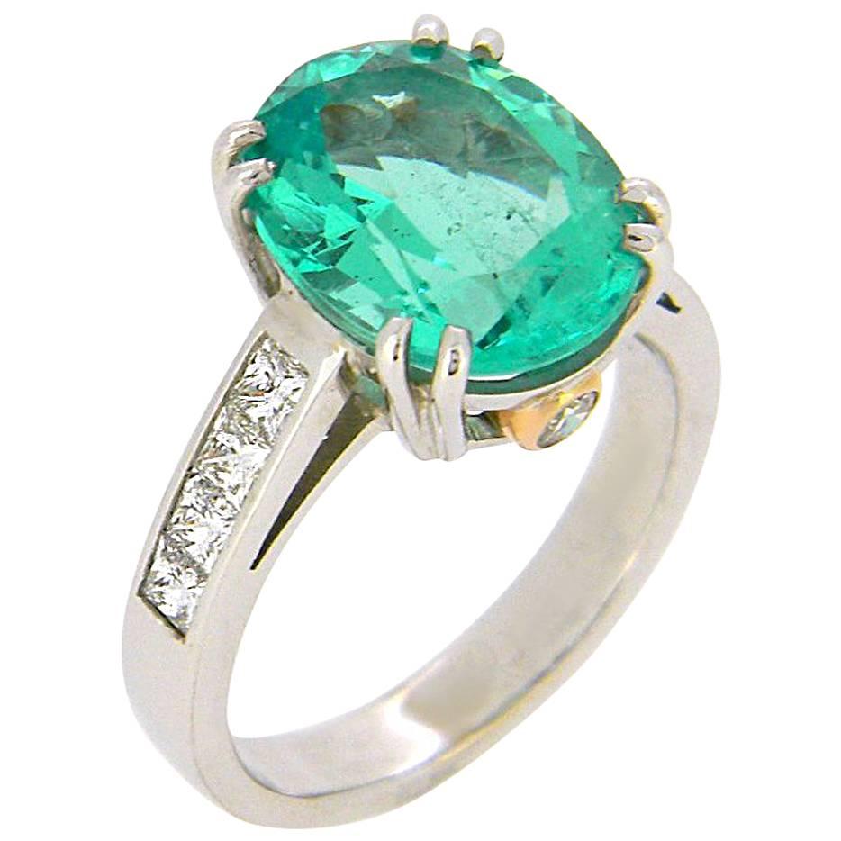 4.66 Carat Emerald Diamond White and Rose Gold Ring For Sale