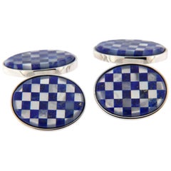 Alex Jona Lapis Lazuli Chequer Oval Sterling Silver Cufflinks