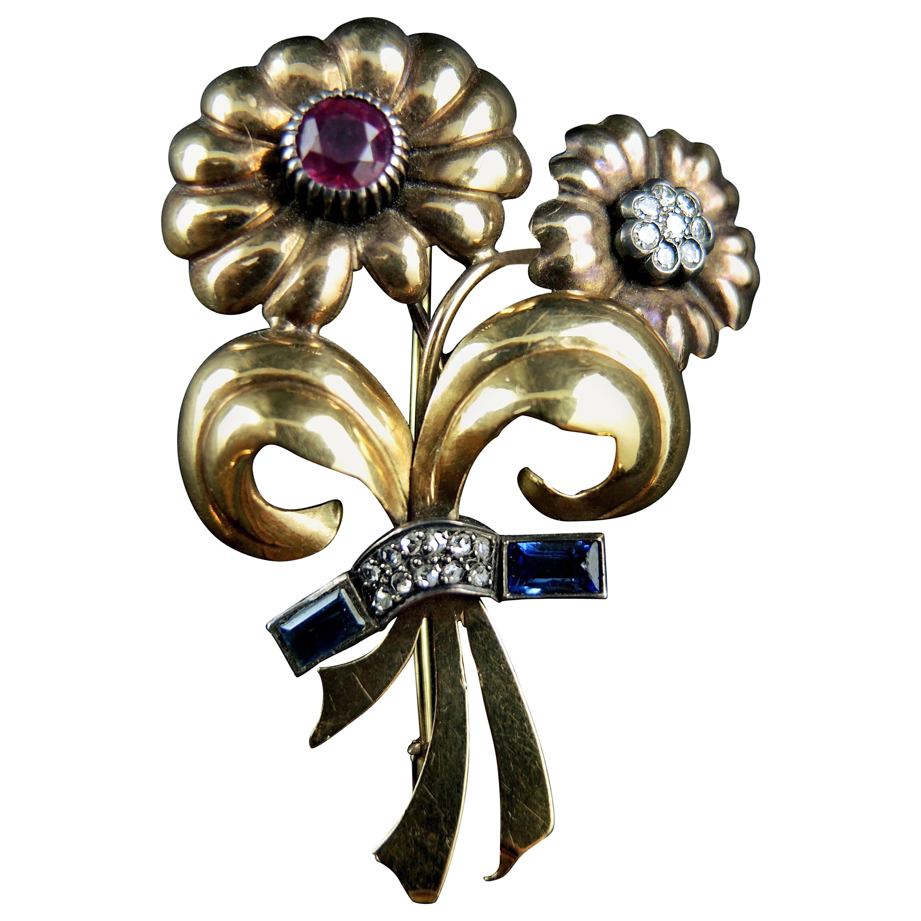 French Liberation Silver Gold Bunch Brooch, circa 1945