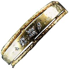 Napoléon III Rose Cut Diamond Rigid Gold Bracelet