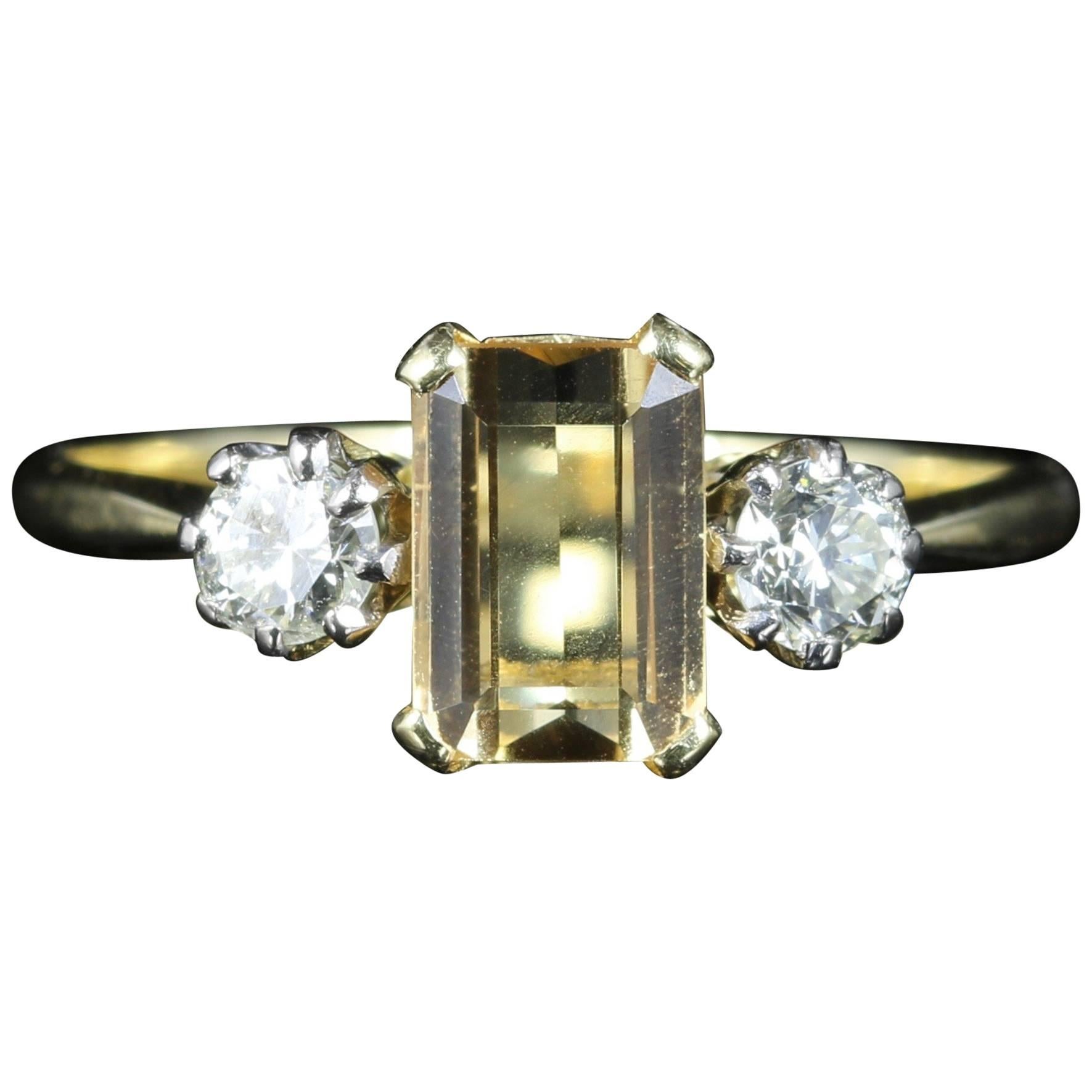 Antique Edwardian Yellow Sapphire Diamond Gold Ring