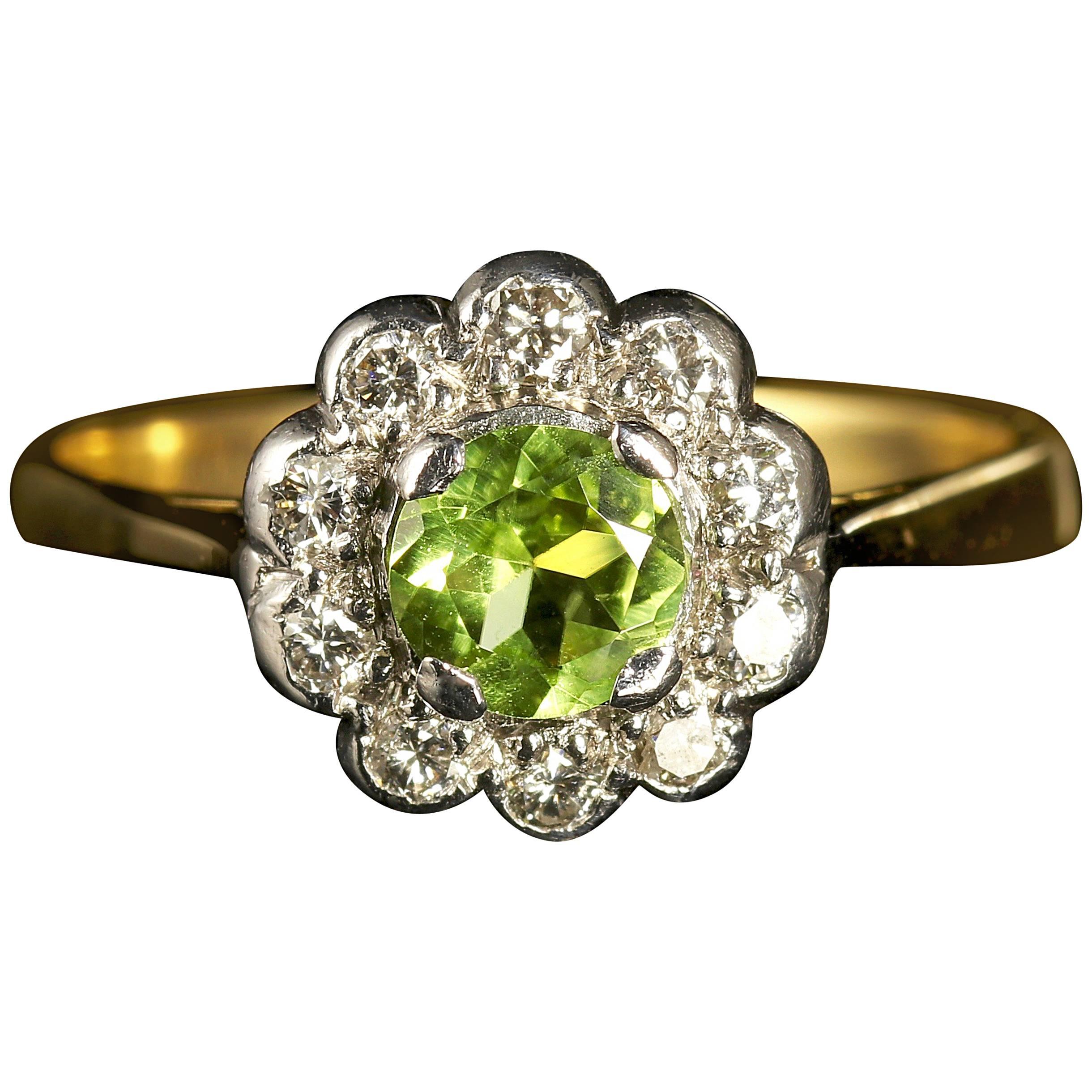 Antique Victorian Peridot Diamond Gold Cluster Engagement Ring