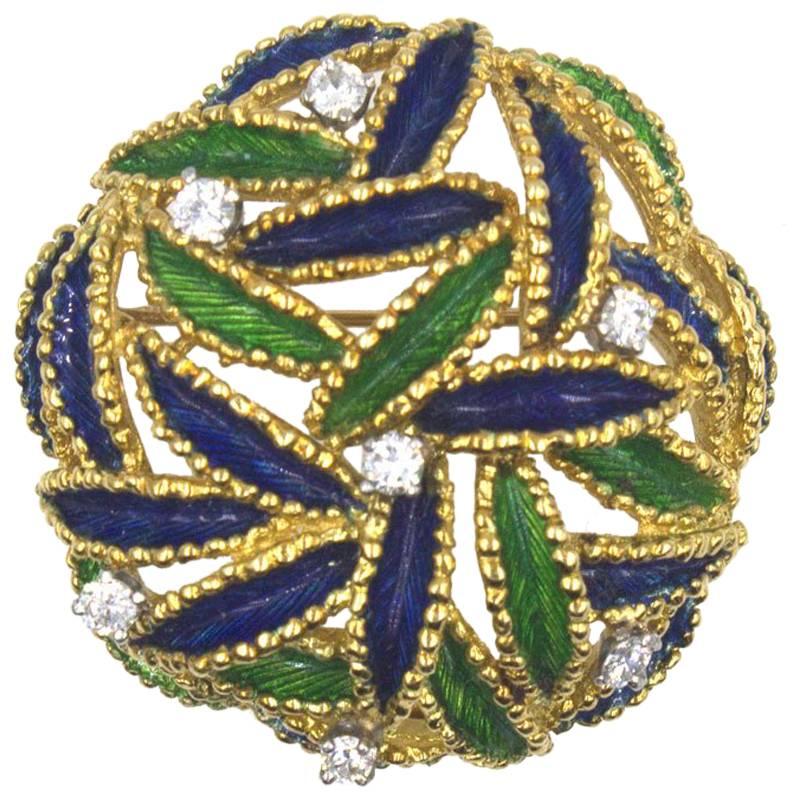 Tiffany & Co. Diamond Enamel Round Open Pin Brooch