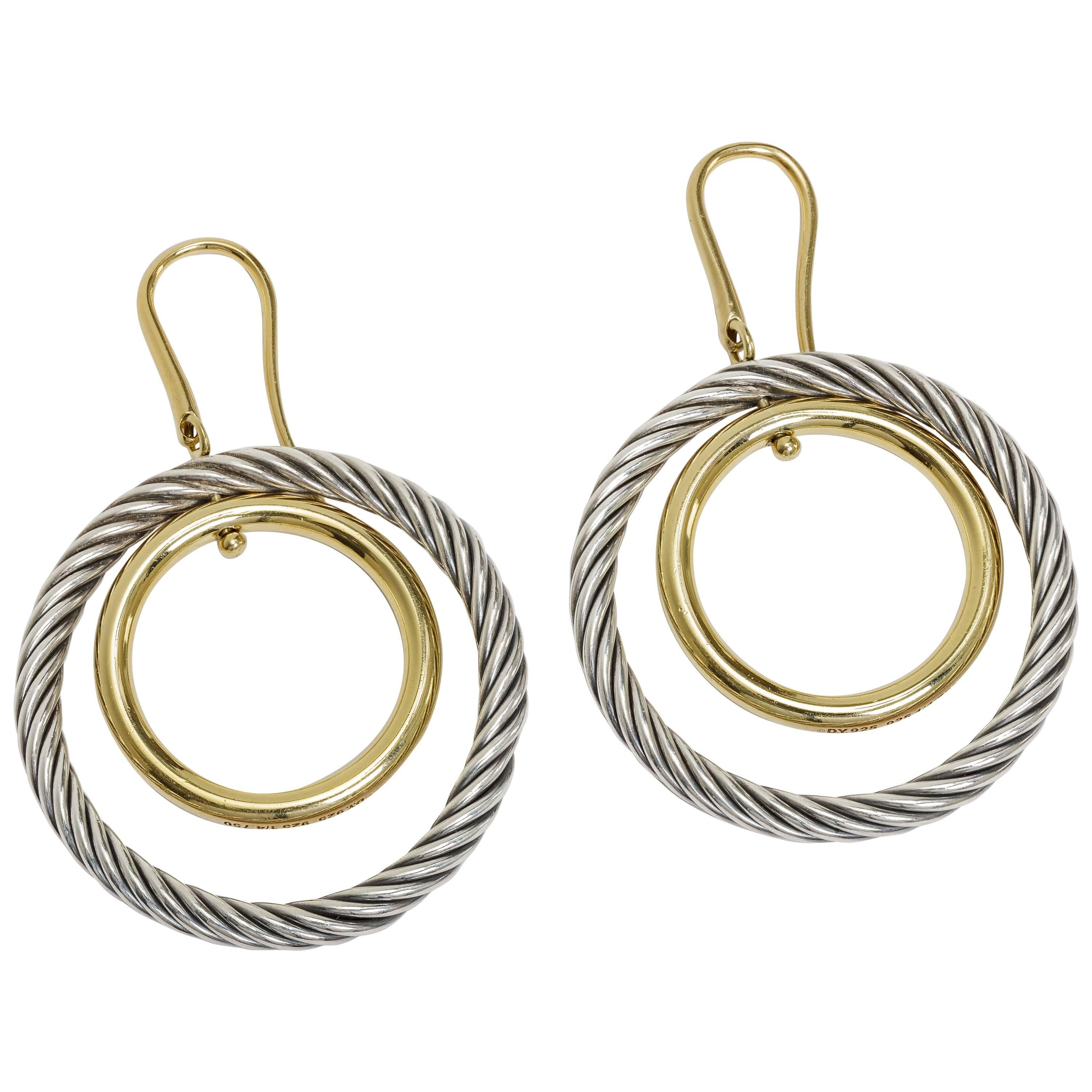 David Yurman Mobile Drop Silver Gold Earrings 