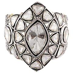Bold and Bright Looking Rosecut Diamond Silver Gold Ring 6