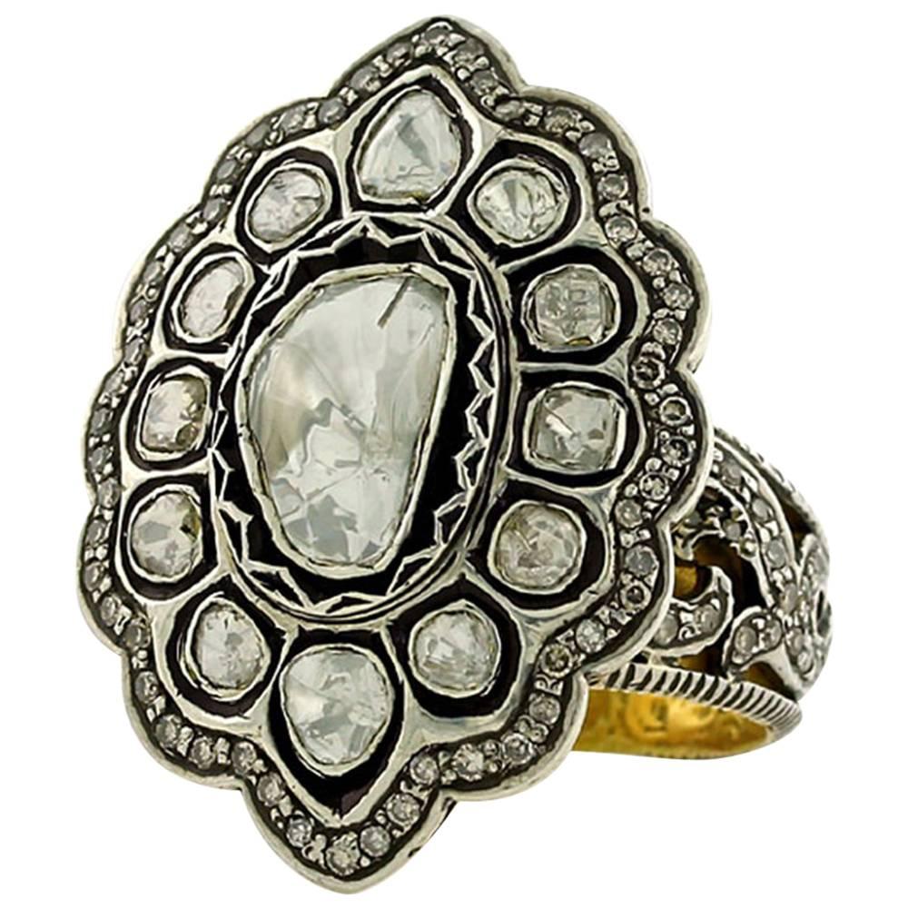 Ring aus Silber und Gold mit Diamant im Rosenschliff im Angebot