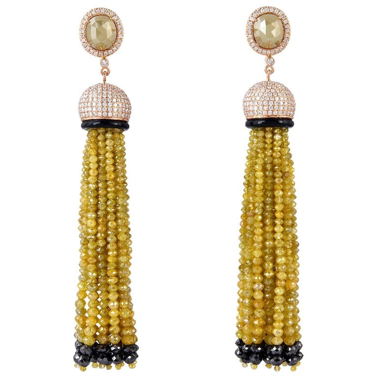 Yellow Diamond Gold Tassel Earrings For Sale at 1stDibs