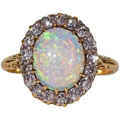 Victorian Antique Bright Opal Diamond Gold Cluster Ring 8