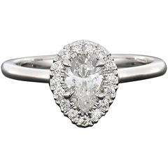 Colorless Pear Brilliant Diamond Halo White Gold Engagement Ring
