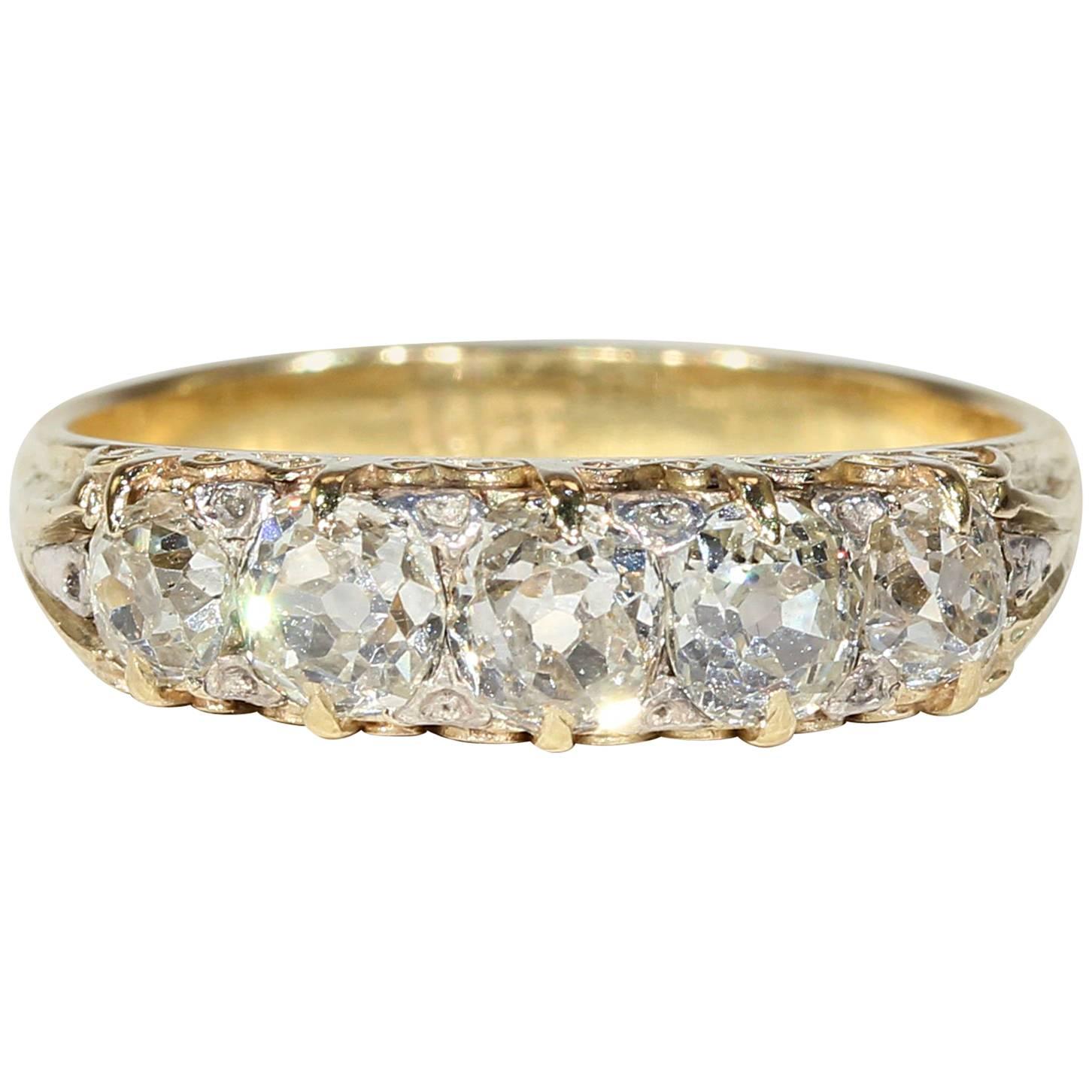 Antique Victorian Five Stone Diamond Gold Ring For Sale