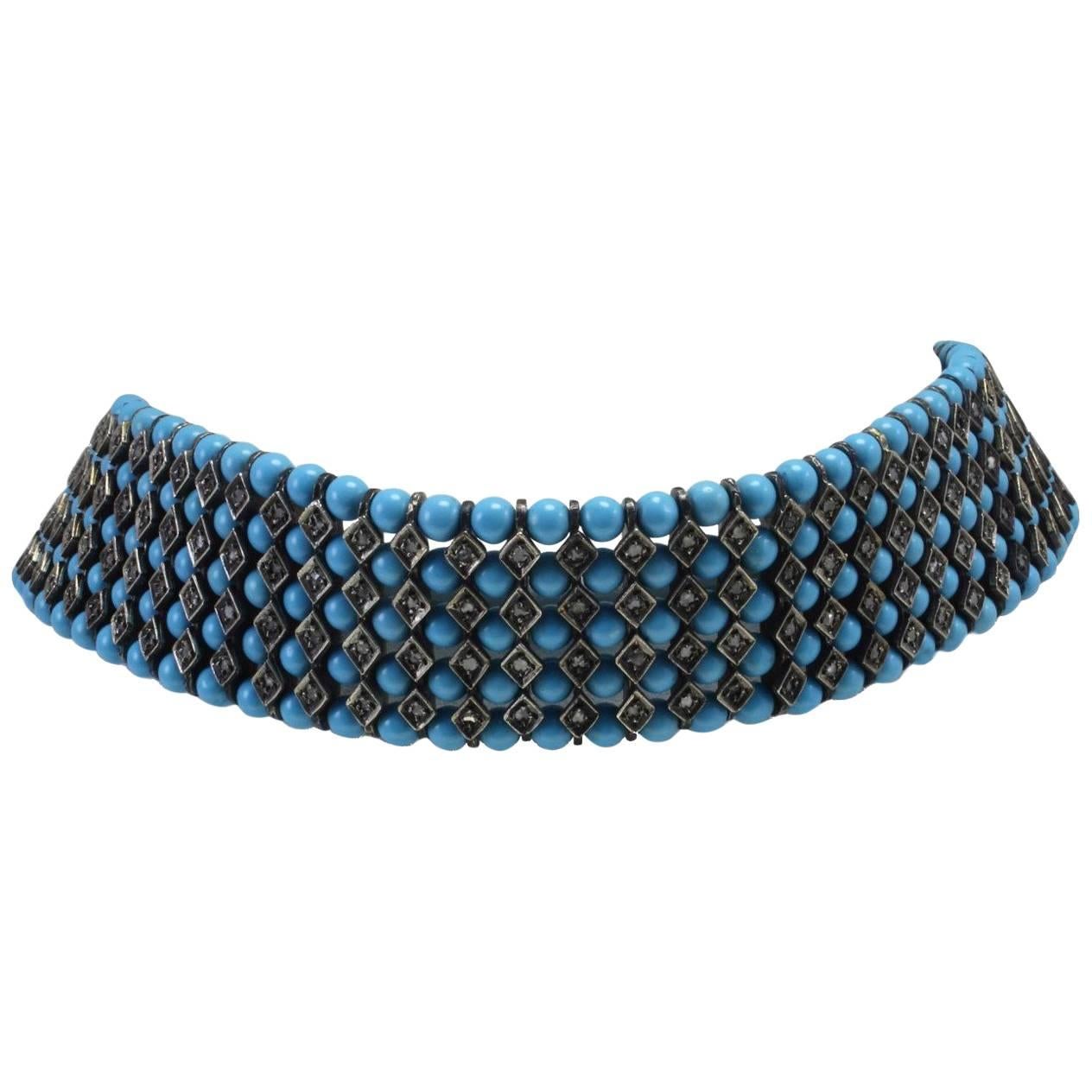 Luise Turquoise Paste Silver Gold Choker Necklace