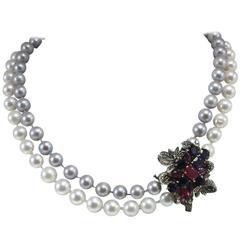 Luise Pearls Emerald Ruby Sapphire Diamond Silver Gold Beaded Necklace 3