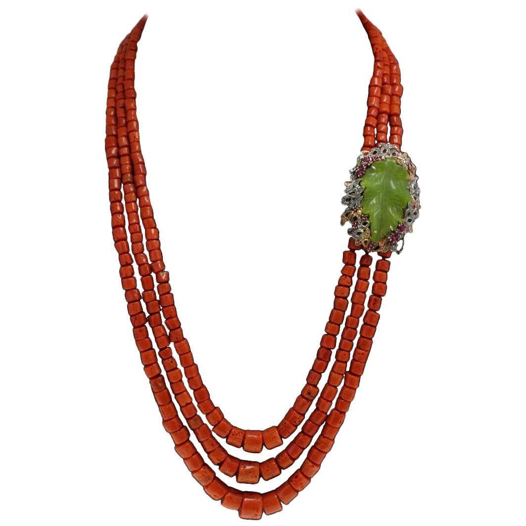 Luise Coral Amethyst Sapphire Ruby Diamond Silver Gold Multi-Strand Necklace