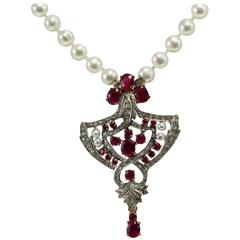 Luise Pearl Ruby Diamond Silver Gold Beaded Necklace 4