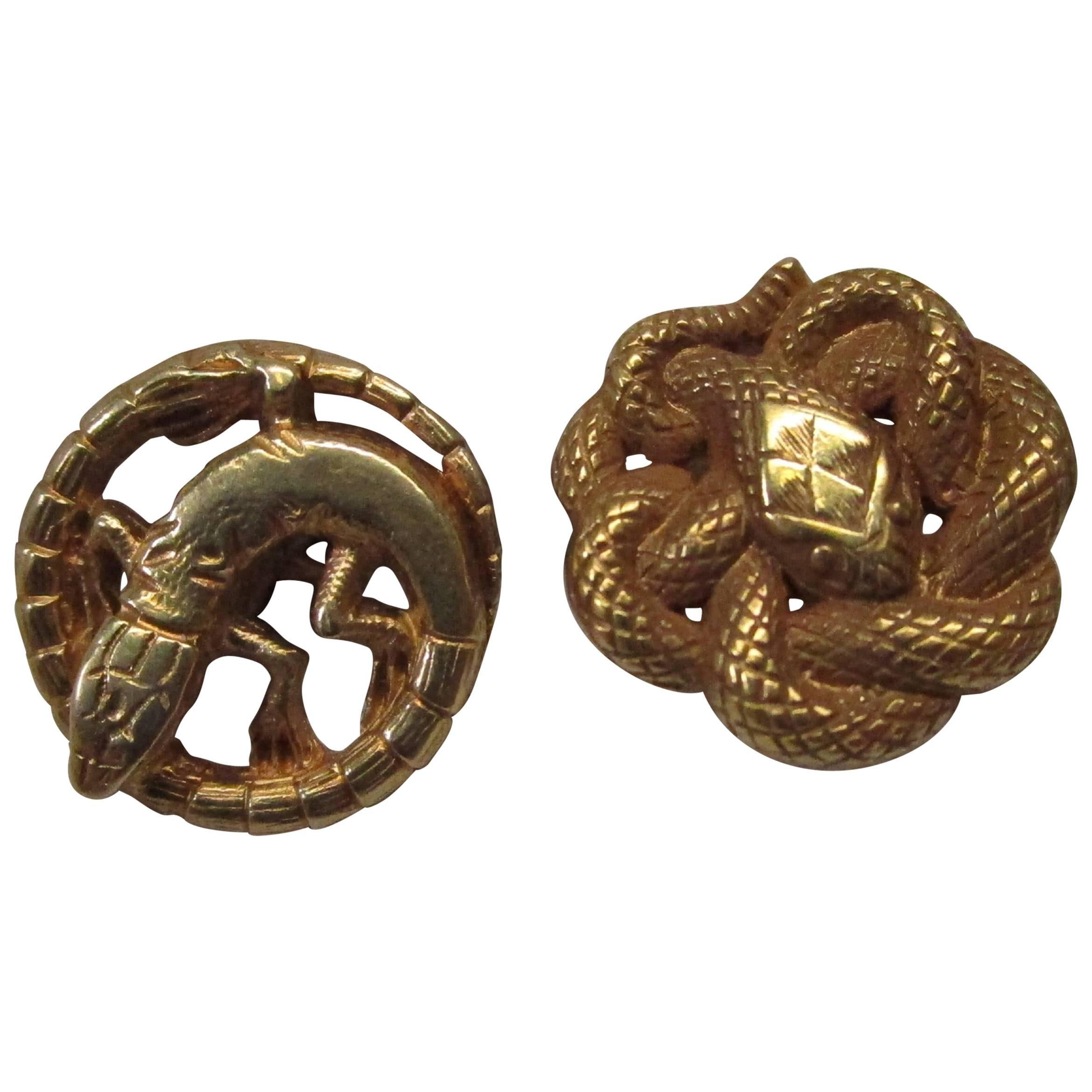 Art Deco Art Nouveau French Gold Snake Lizard Cufflinks