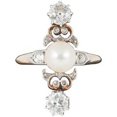 19th Century Natural Pearl Diamond Ring, circa 1890 12