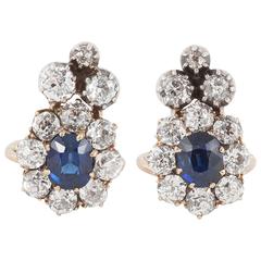 Sapphire Diamond gold Cluster Clip Earrings 12