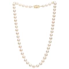 Mikimoto Pearl Necklace with Diamond, 18k Yellow Gold Clasp 