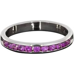 Pink Sapphire White Gold Channel Set Stack Ring or Wedding Band 2