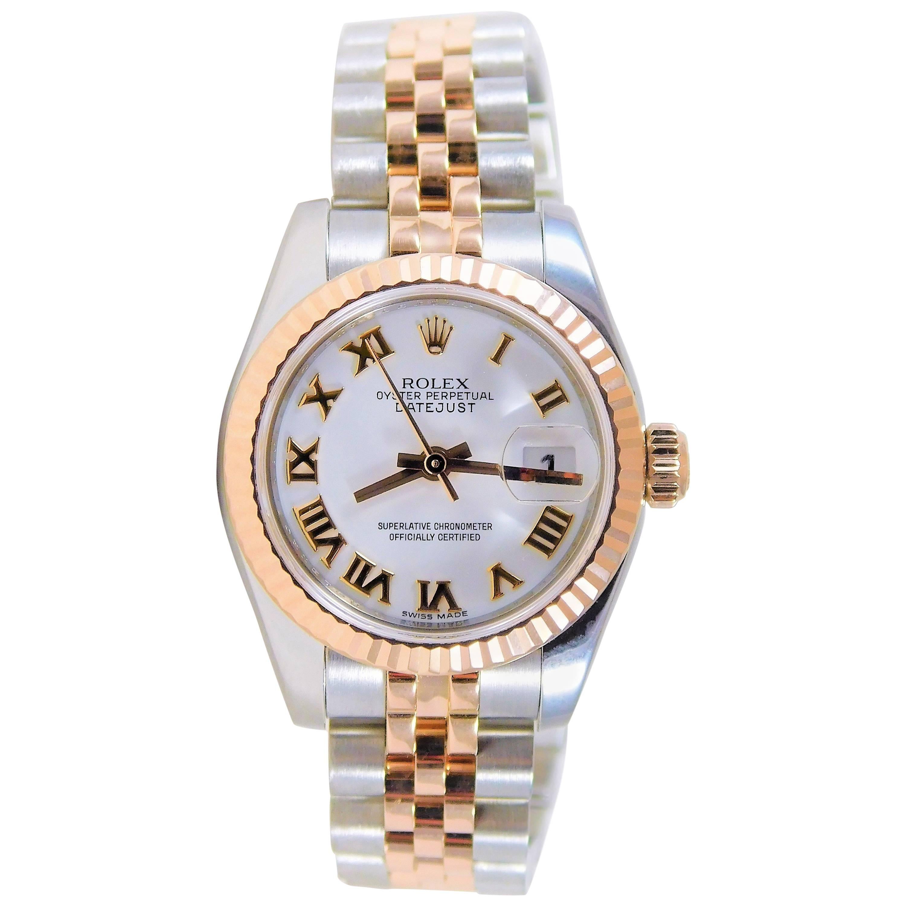 Rolex Ladies Rose Gold Stainless Steel Datejust Pristine Like New Wristwatch